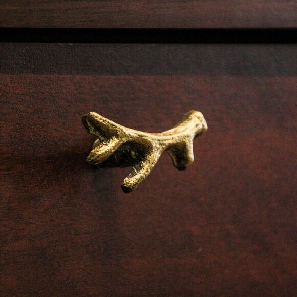 Bronze Finish Cast Iron Small Deer Antler Cabinet Handle Drawer Pull Set of 12 - Picture 4 of 8